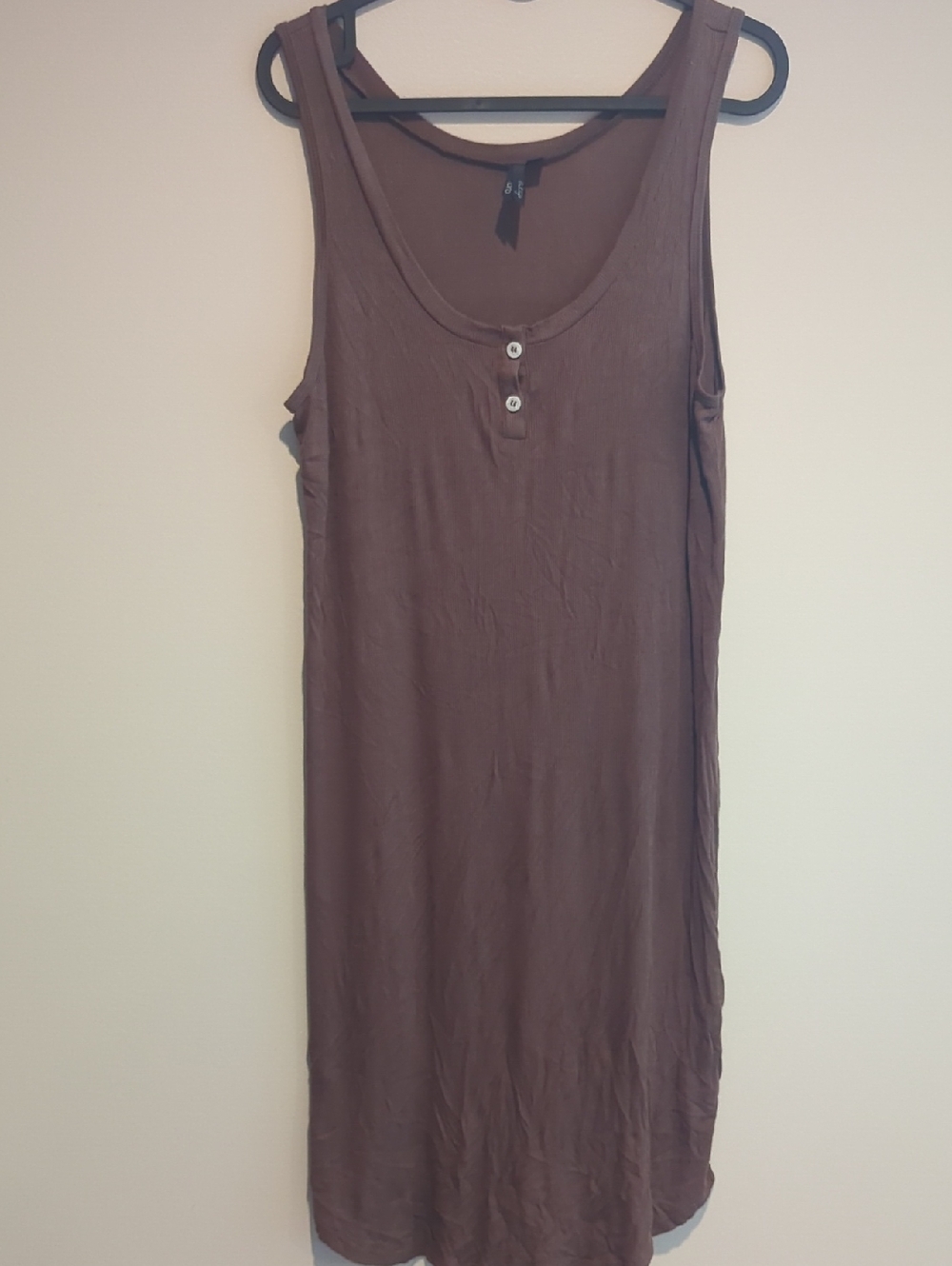 Women's Brown Tank Dress - Sleeveless Henley Style